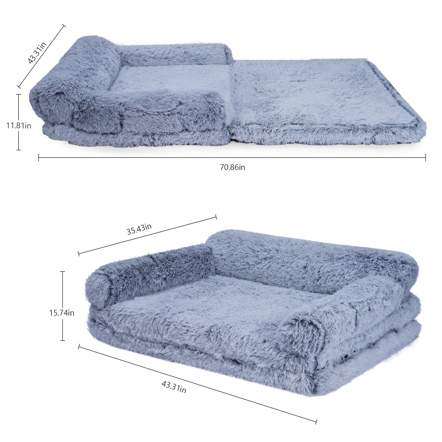 Foldable Human Dog Bed for Adult, Orthopedic Memory Foam Dog Bed for Humans, Waterproof Human Dog Bed for People, Faux Fur Human Sized Dog Bed,Gray