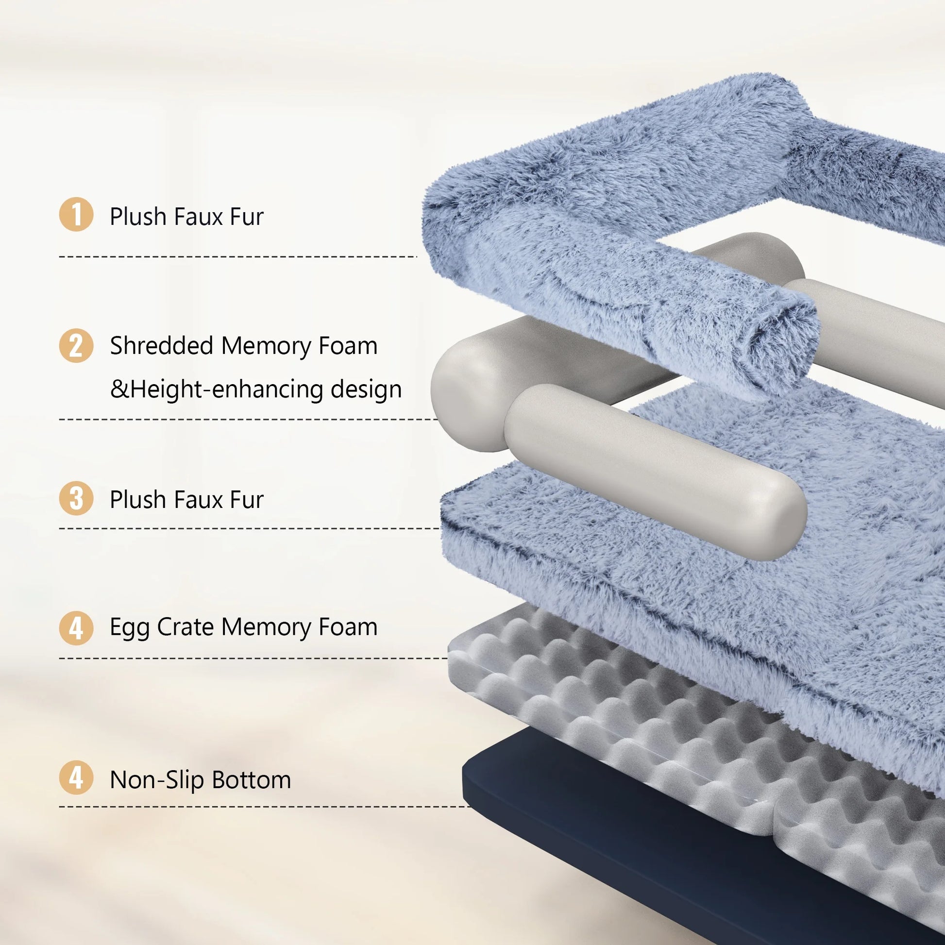 Foldable Human Dog Bed for Adult, Orthopedic Memory Foam Dog Bed for Humans, Waterproof Human Dog Bed for People, Faux Fur Human Sized Dog Bed,Gray