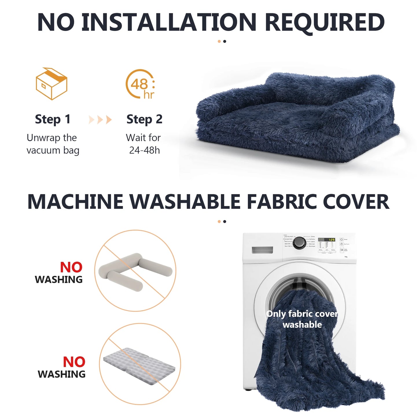 Foldable Human Dog Bed for Adult, Orthopedic Memory Foam Dog Bed for Humans, Waterproof Human Dog Bed for People, Faux Fur Human Sized Dog Bed,Black