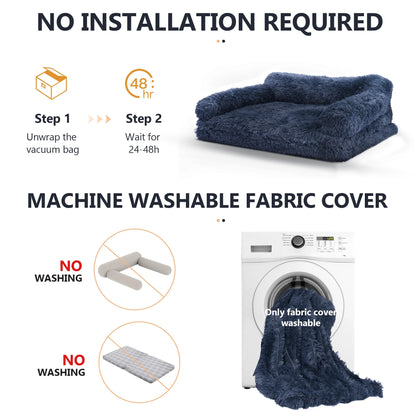 Foldable Human Dog Bed for Adult, Orthopedic Memory Foam Dog Bed for Humans, Waterproof Human Dog Bed for People, Faux Fur Human Sized Dog Bed,Black