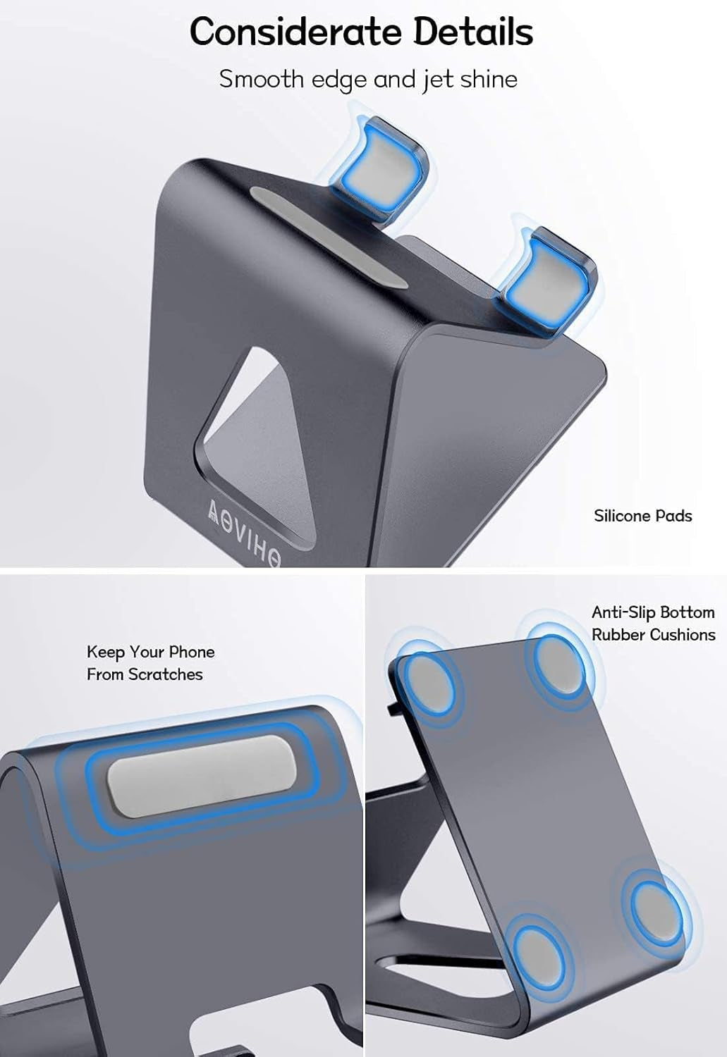 Cell Phone Stand Desk Phone Holder - Aluminum Mobile Phone Cradle Dock for Iphone 13 12 Pro 11 X Xs Max 8 7 6 6S plus SE 5 Samsung All Smart Phones (Dark Gray)