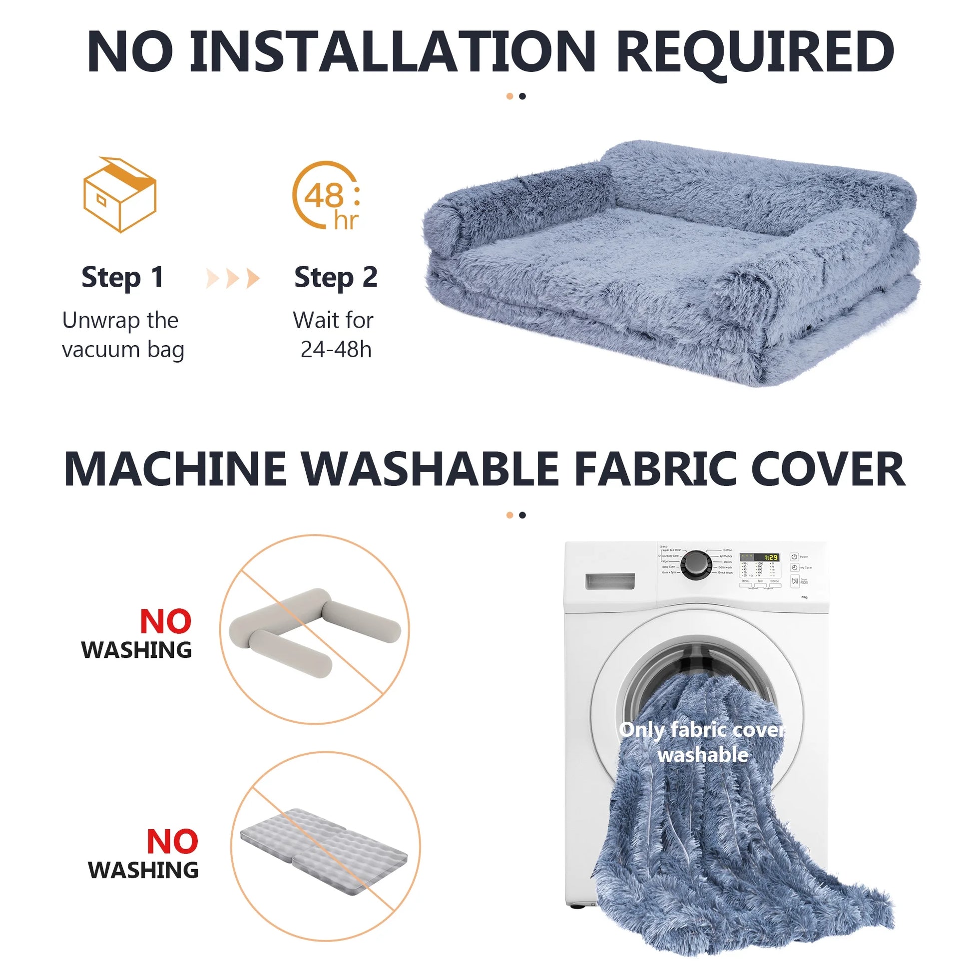 Foldable Human Dog Bed for Adult, Orthopedic Memory Foam Dog Bed for Humans, Waterproof Human Dog Bed for People, Faux Fur Human Sized Dog Bed,Gray