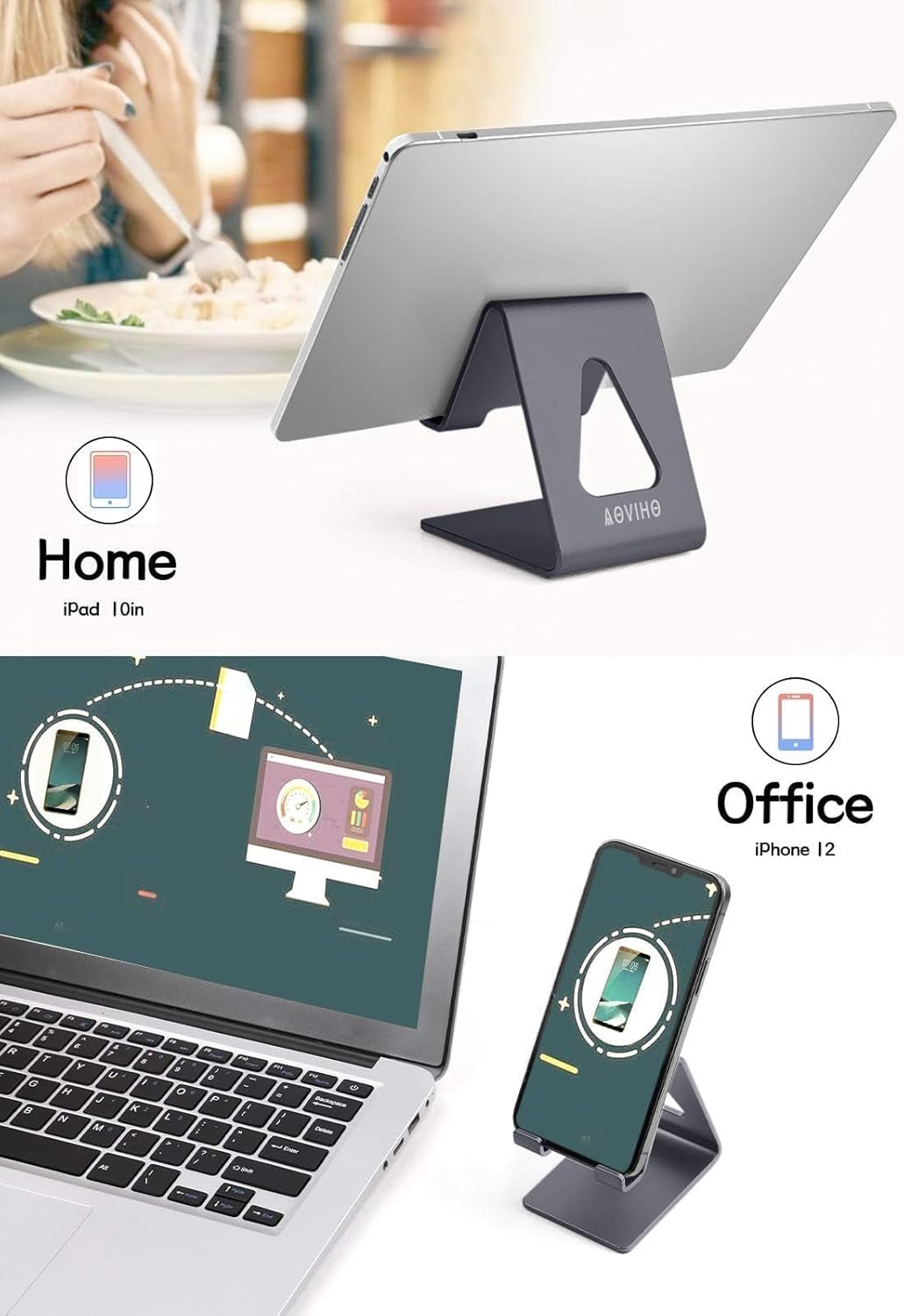 Cell Phone Stand Desk Phone Holder - Aluminum Mobile Phone Cradle Dock for Iphone 13 12 Pro 11 X Xs Max 8 7 6 6S plus SE 5 Samsung All Smart Phones (Dark Gray)