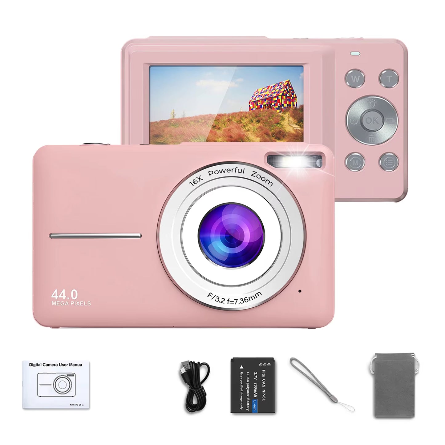 HD 1080P Digital Camera 2.4 Inches Rechargeable Cameras with 16X Zoom Compact Camera 44MP Cameras for Kids Girls Camera Digit