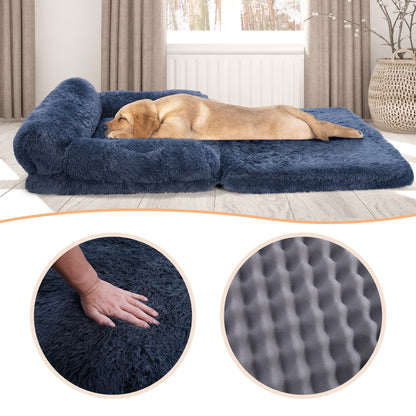 Foldable Human Dog Bed for Adult, Orthopedic Memory Foam Dog Bed for Humans, Waterproof Human Dog Bed for People, Faux Fur Human Sized Dog Bed,Black